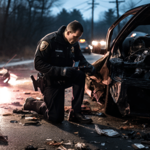 A Connecticut police officer investigating a hit and run accident