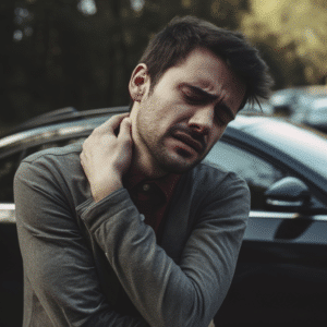 A man holding his neck in pain following a car accident