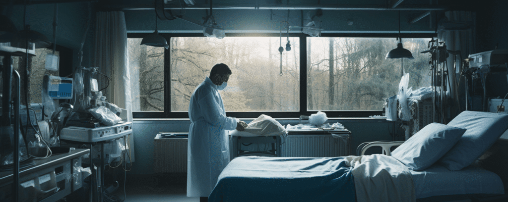 A doctor standing in an operating room in a hospital