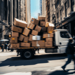 An overloaded delivery truck