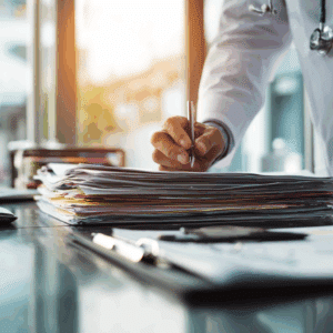 doctor organizing medical records