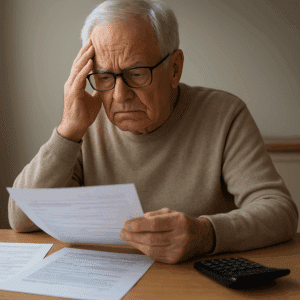 Old man looking at suspicious documents