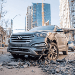 Car damaged by construction debris