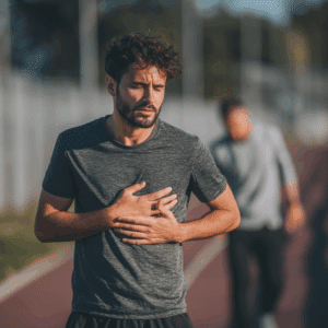 Man experiencing rib pain weeks after a fall.