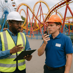 a safety inspection at an amusement park