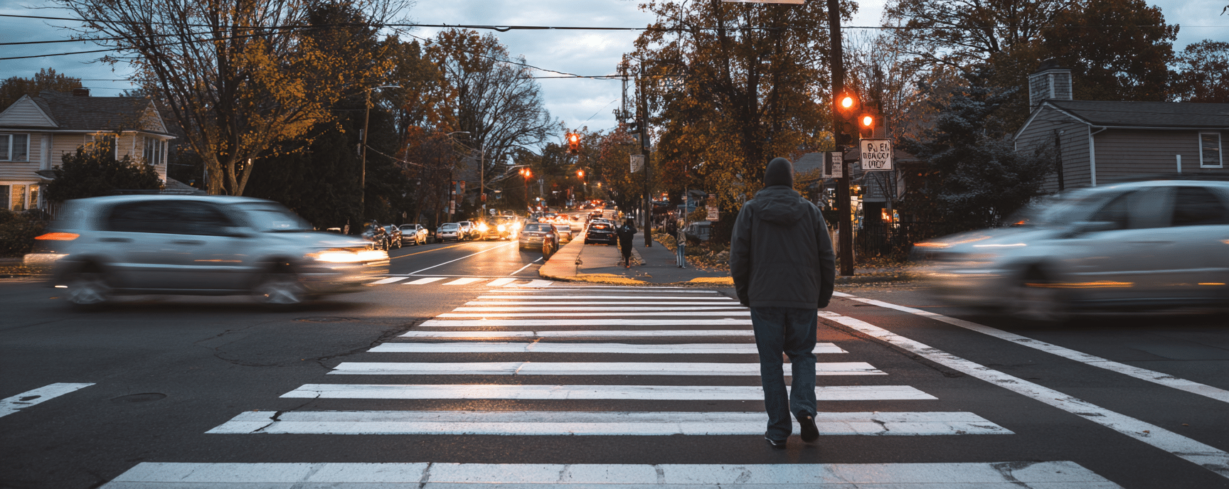 A pedestrian crossing a road 
