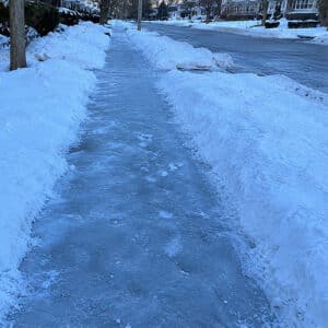 Icy sidewalk in Stamford, Connecticut